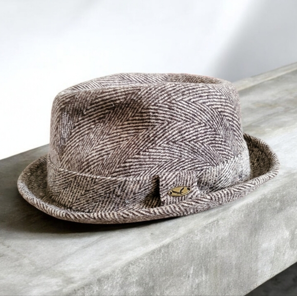 Epoch Herringbone Gray Tweed Fedora 100% Wool Size S/M Country Gent Grandpacore - Picture 1 of 11